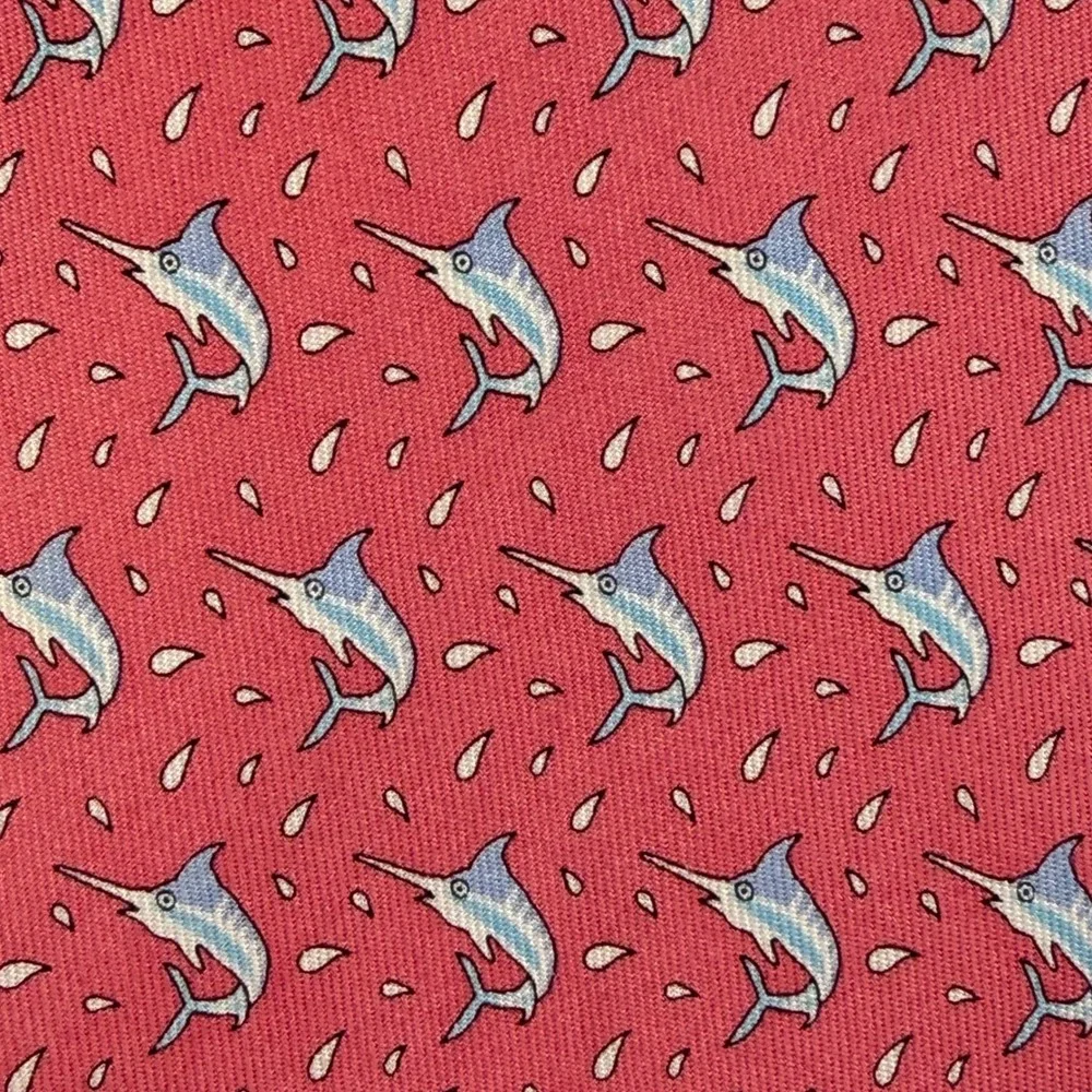 Vineyard Vines Kids Silk Tie Coral Pink Marlin Fish Nautical Hand Made 51x3.5